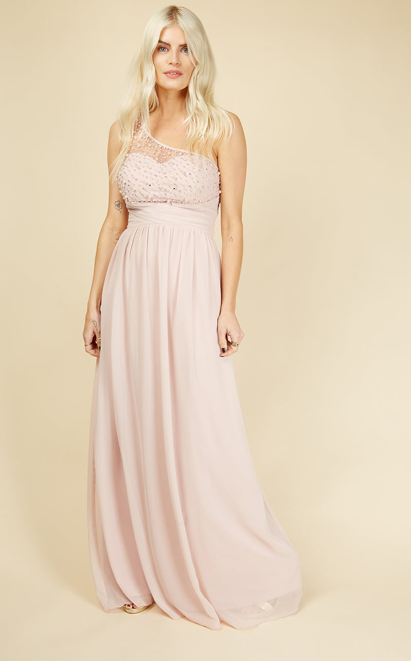 Luanna Blush Embellished One-Shoulder Maxi Dress
