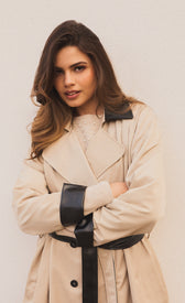 Katya Camel PU Contrast Trim Trench CoatCoats & JacketsTrench CoatLittle Mistress