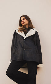 Amara Black Suede Contrast Lining Borg JacketCoats & JacketsJacketsLittle Mistress