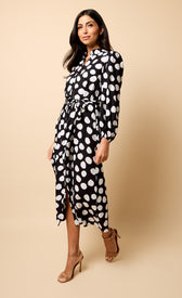 Saffron and Amber Monochrome Spot Print Midi DressDressesDressesLittle Mistress