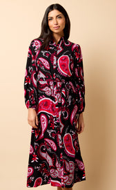 Saffron and Amber Red Paisley Print Midi DressDressesPrint DressLittle Mistress