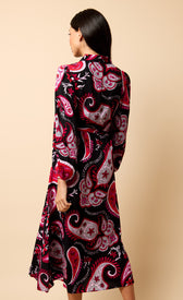 Saffron and Amber Red Paisley Print Midi DressDressesPrint DressLittle Mistress