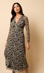 Saffron and Amber  Animal Print Mesh Midi Dress
