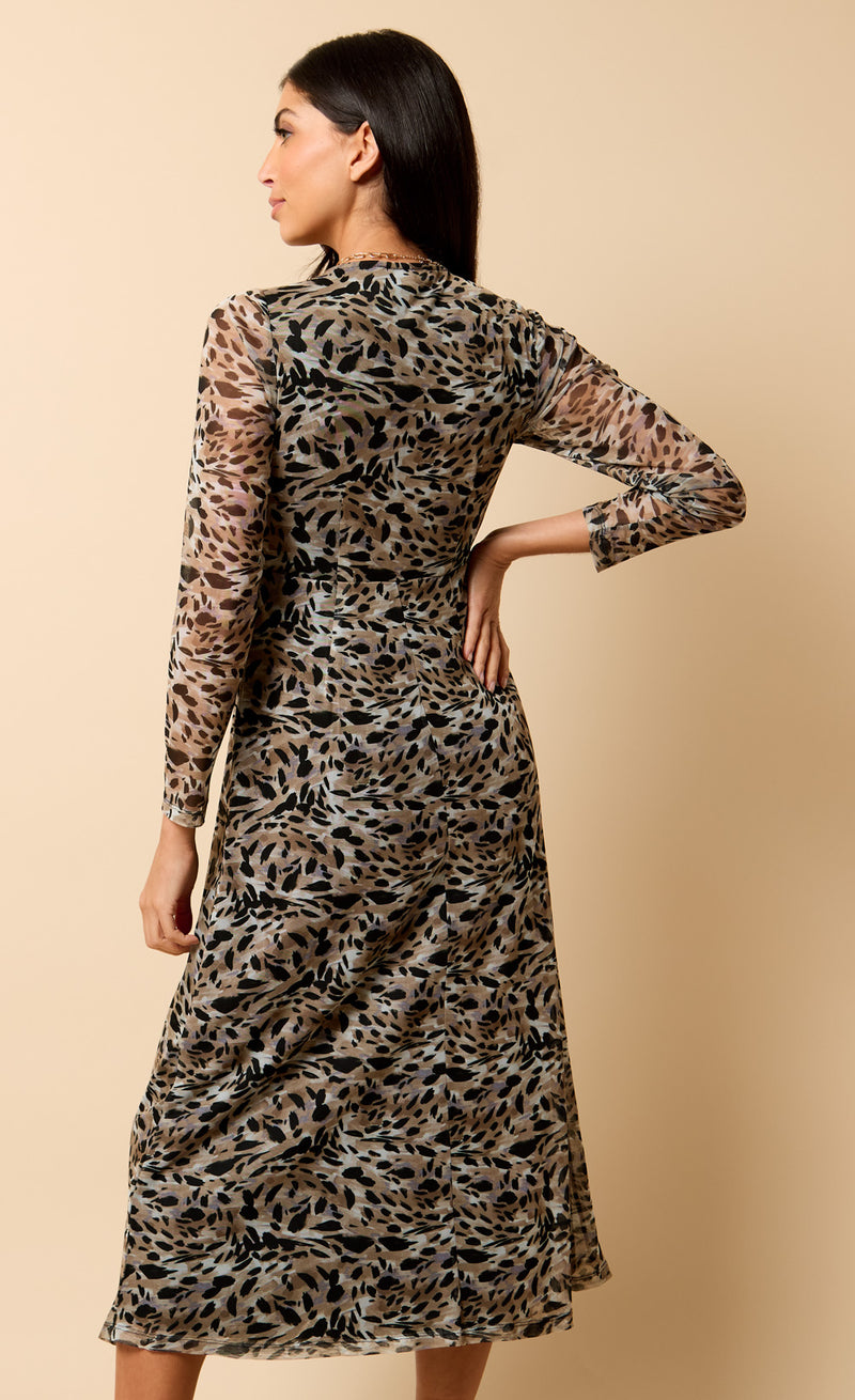 Saffron and Amber  Animal Print Mesh Midi Dress