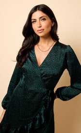 Saffron and Amber Green Animal Print Wrap Mini DressDressesDressesLittle Mistress