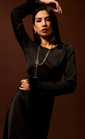 Riviera Black Satin Feather Trim Sleeve Midaxi DressDressesDressesLittle Mistress