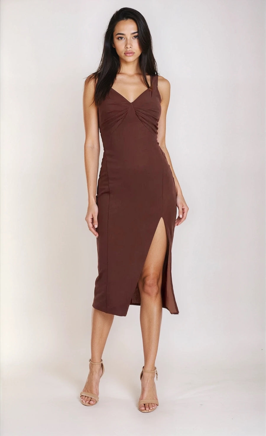 Chocolate Brown Knot Front Midi Dress by Chloe Lewis
