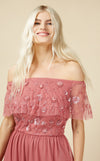 Nadine Bridesmaid Rose Embellished Bardot Maxi Dress