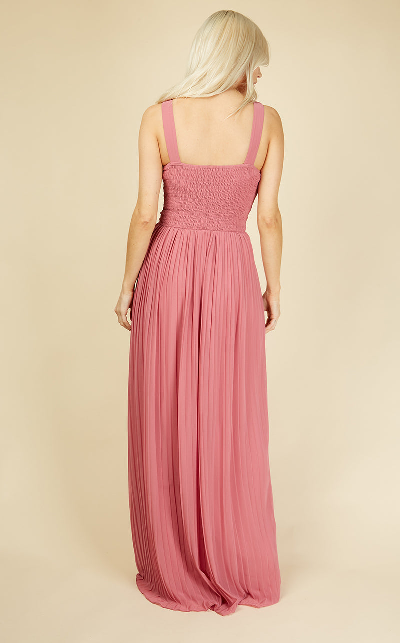 Debra Bridesmaid Rose Lace Bodice And Pleat Maxi Dress