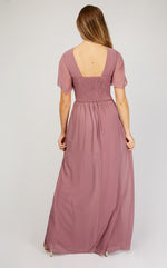 Mauve Angel Sleeve Maxi Dress