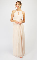 Nude Pleated Bridesmaid Maxi Dress