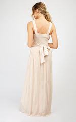 Nude Pleated Bridesmaid Maxi Dress