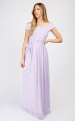 Lilac Crossover Bardot Maxi Dress