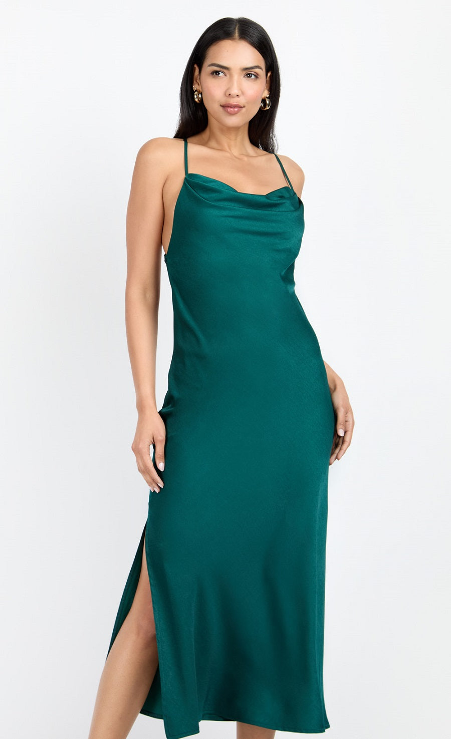 emerald green cowl neck frill hem maxi dress ASOS Design Cowl Neck Ruffle Hem Maxi Dress in dark Green