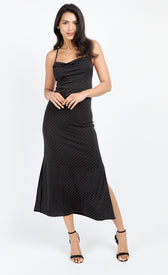 Black Embellished Slinky Cowl Neck Midi Dress by Chloe LewisDressesEmbellished DressLittle Mistress
