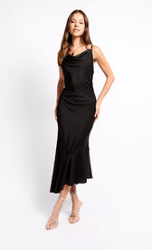 iSKA Black Satin Asymmetric Hem Midaxi DressDressesDressesLittle Mistress