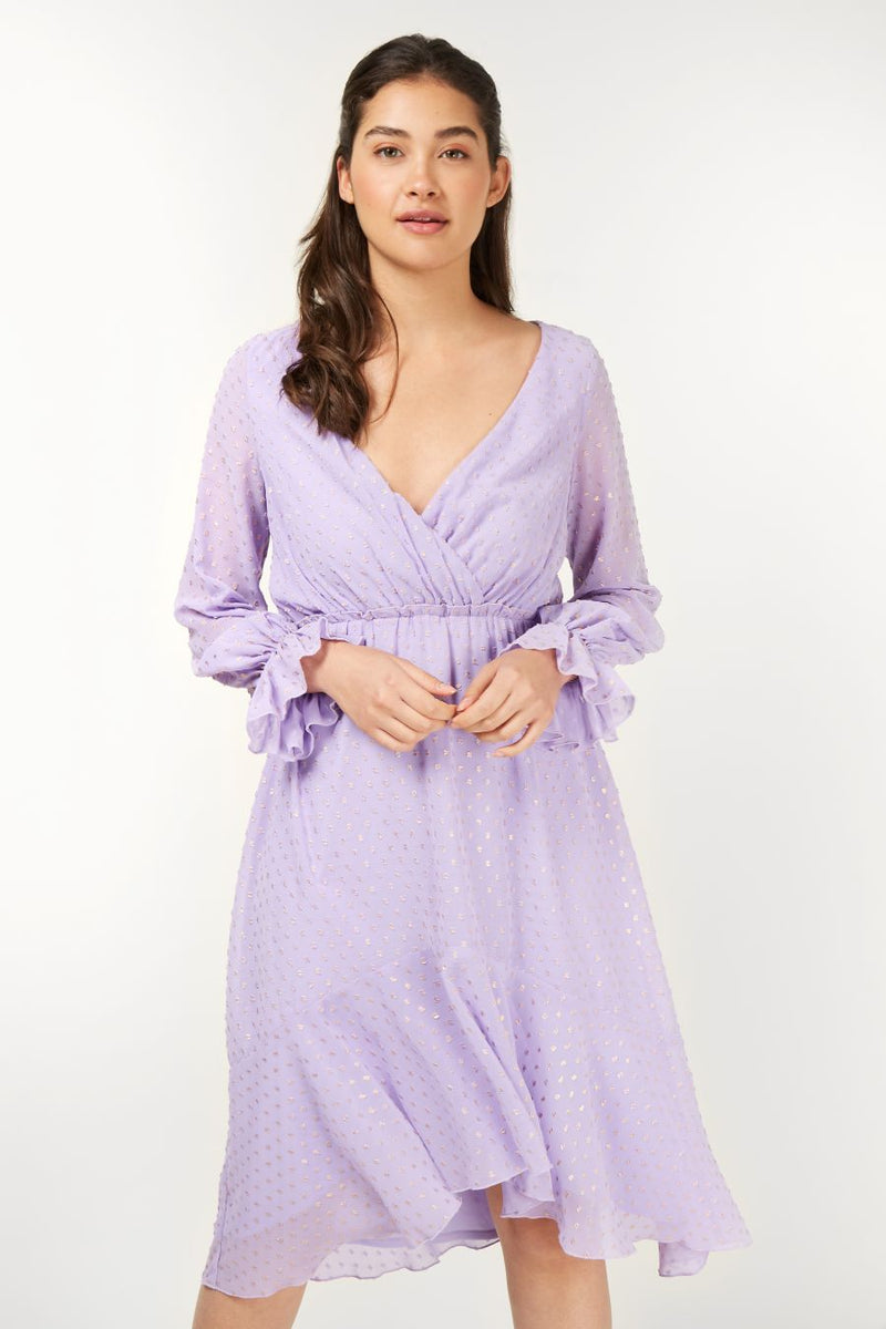 Diaz Lilac And Gold Spot Midi Dress