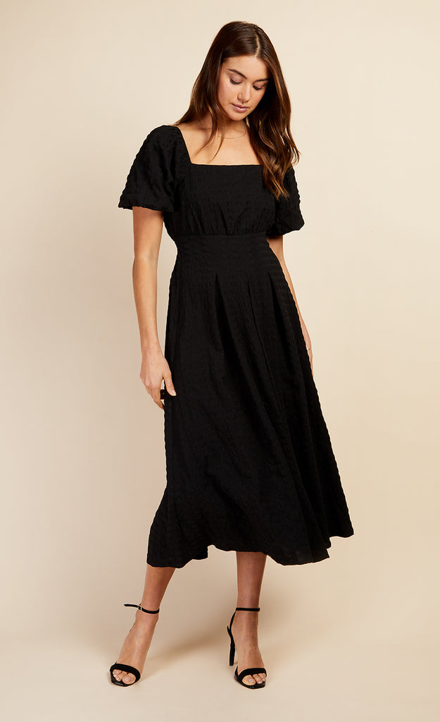 Black Texture Puff Sleeve Midaxi Dress by Vogue Williams