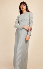 Selina Bridesmaid Sage Lace Pleated Maxi Dress
