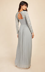 Selina Bridesmaid Sage Lace Pleated Maxi Dress