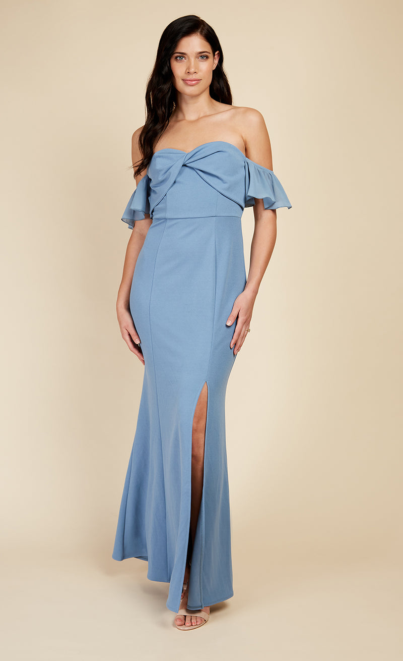 Steel Blue Twist Detail Bardot Maxi Dress