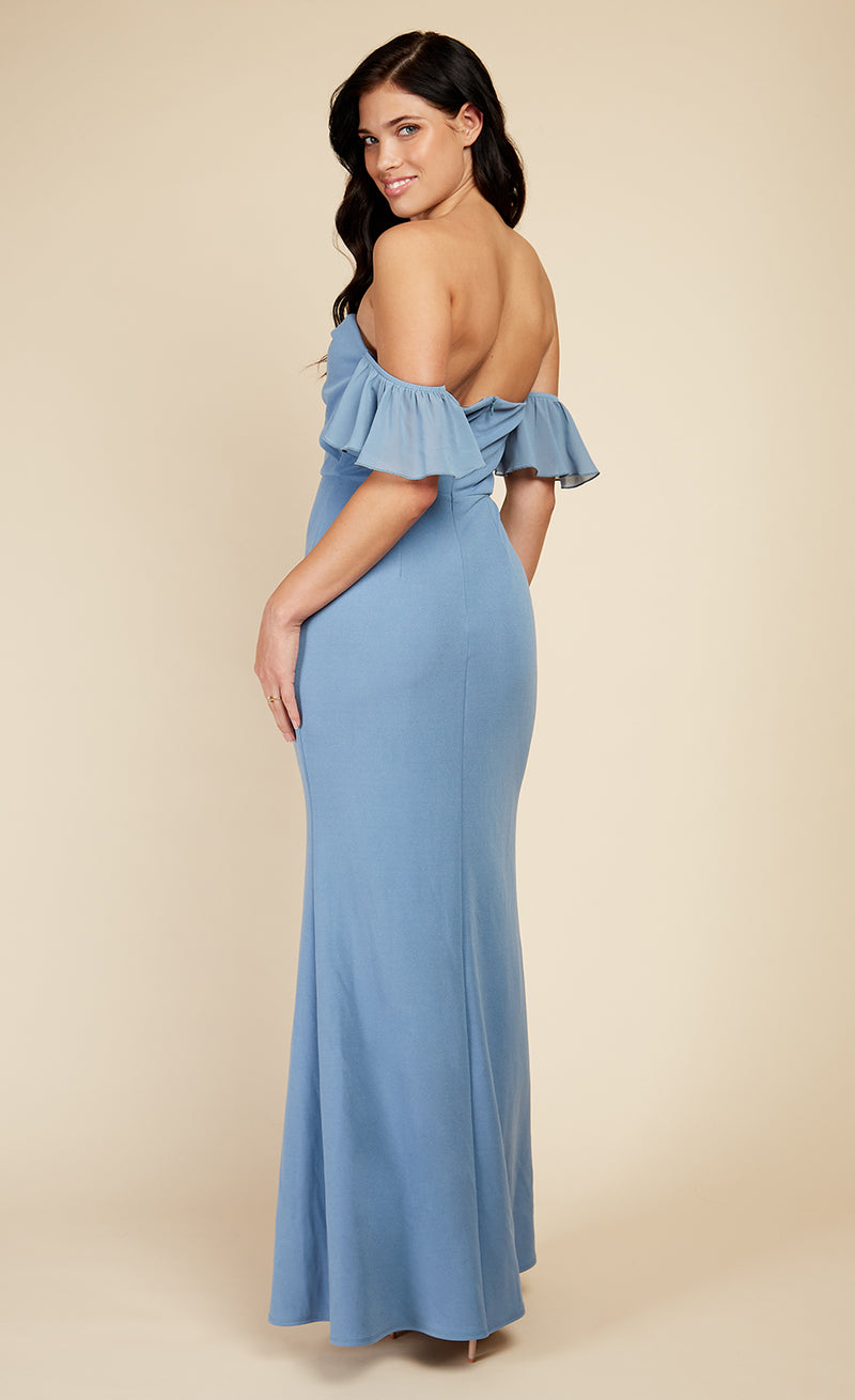 Steel Blue Twist Detail Bardot Maxi Dress
