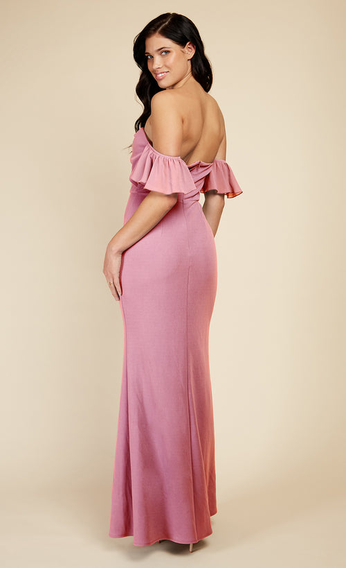 Rose Quartz Twist Detail Bardot Maxi Dress