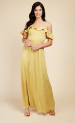 Yellow Frill Cold-Shoulder Maxi Dress