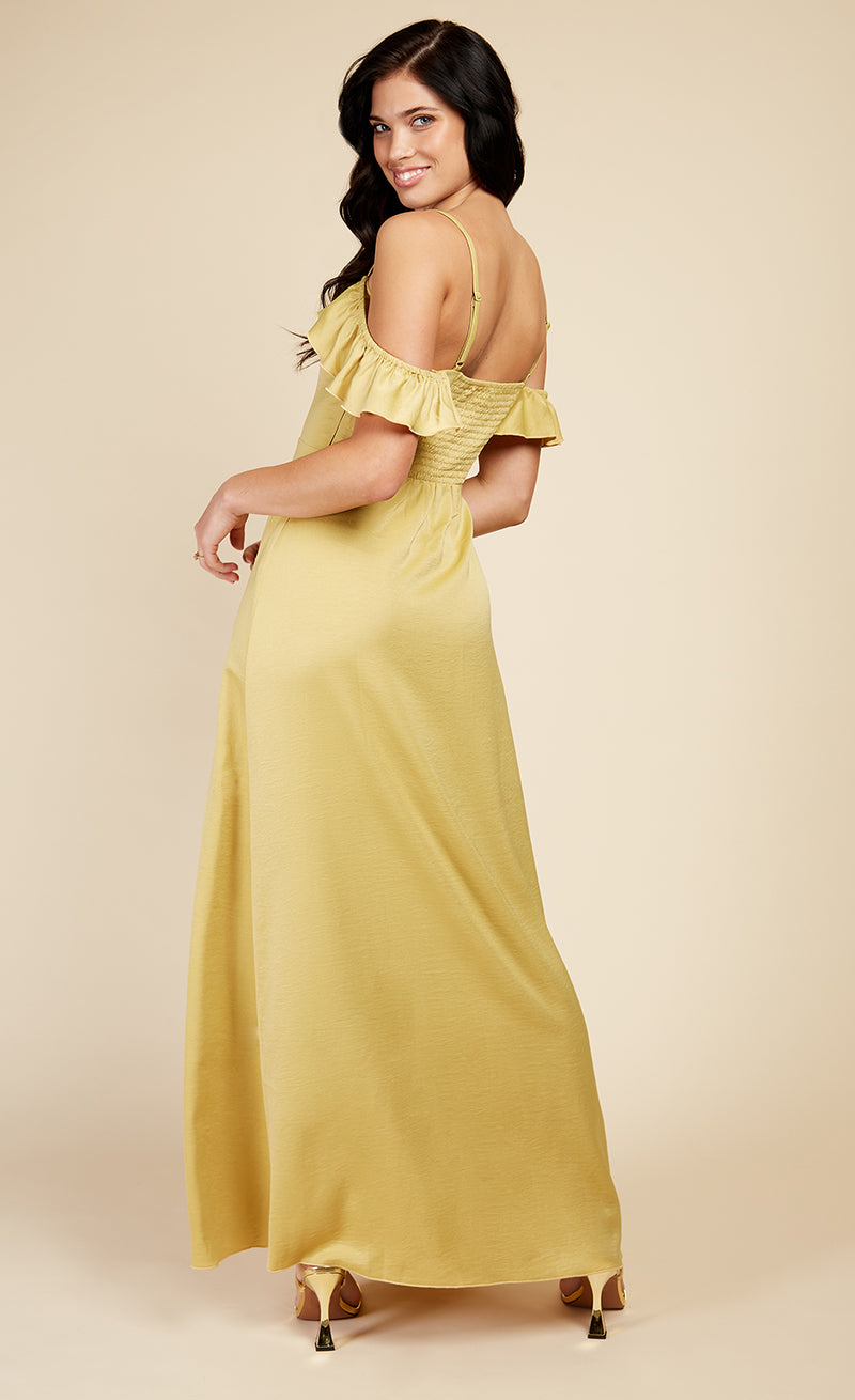 Yellow Frill Cold-Shoulder Maxi Dress
