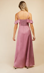 Rose Quartz Frill Cold-Shoulder Maxi Dress