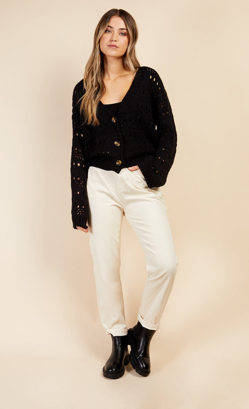 Black Open Knit Cardigan by Vogue Williams