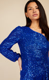 Blue Sequin One-Shoulder Mini Dress