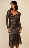 Black And Gold Sequin Crossover Midi Dress