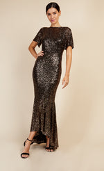 Black And Gold Sequin Fishtail Maxi Dress