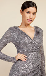 Silver Sequin Mock Wrap Maxi Dress