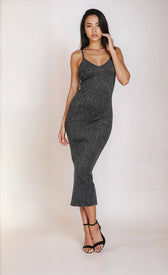 Black Metallic Knit Ribbed Midi Dress by Chloe LewisDressesDressesLittle Mistress