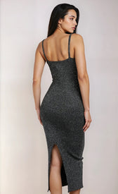 Black Metallic Knit Ribbed Midi Dress by Chloe LewisDressesDressesLittle Mistress