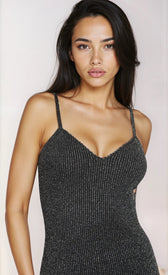 Black Metallic Knit Ribbed Midi Dress by Chloe LewisDressesDressesLittle Mistress