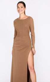 Taupe Lurex Long Sleeve Maxi DressDressesMaxi DressLittle Mistress