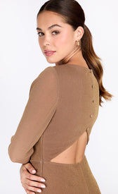 Taupe Lurex Long Sleeve Maxi DressDressesMaxi DressLittle Mistress