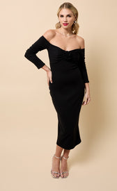 Black Bardot Rosette Midi DressDressesMidi DressLittle Mistress