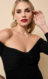 Black Bardot Rosette Midi DressDressesMidi DressLittle Mistress