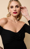 Black Bardot Rosette Midi Dress