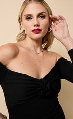 Black Bardot Rosette Midi Dress