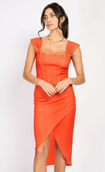 Orange Corset Midi Dress by Chloe Lewis