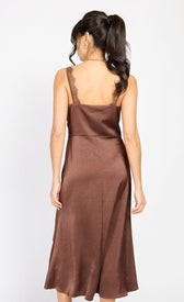 Chocolate Lace Trim Satin Midi Dress by Chloe LewisDressesDressesLittle Mistress