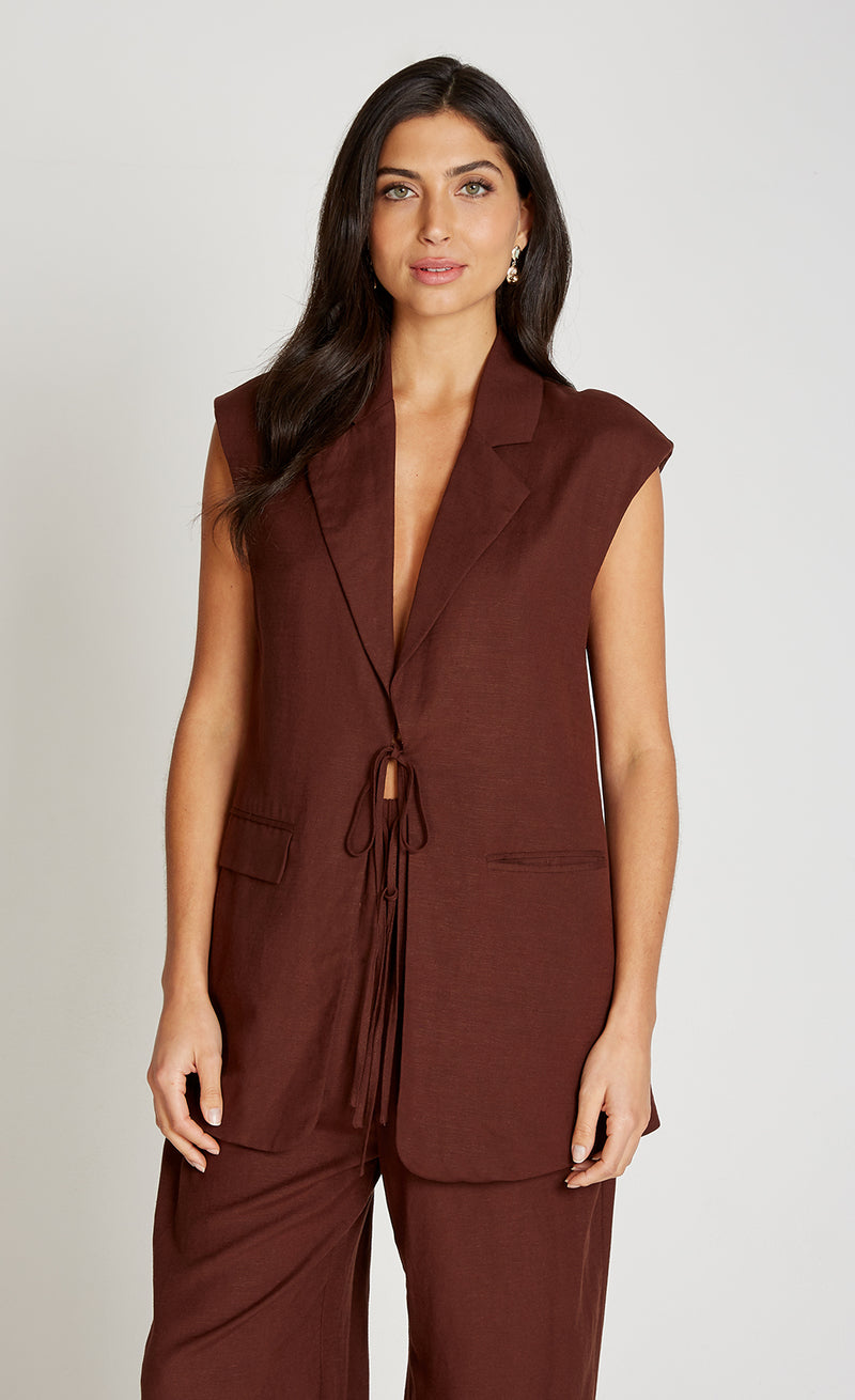Chocolate Brown  Waistcoat With Linen