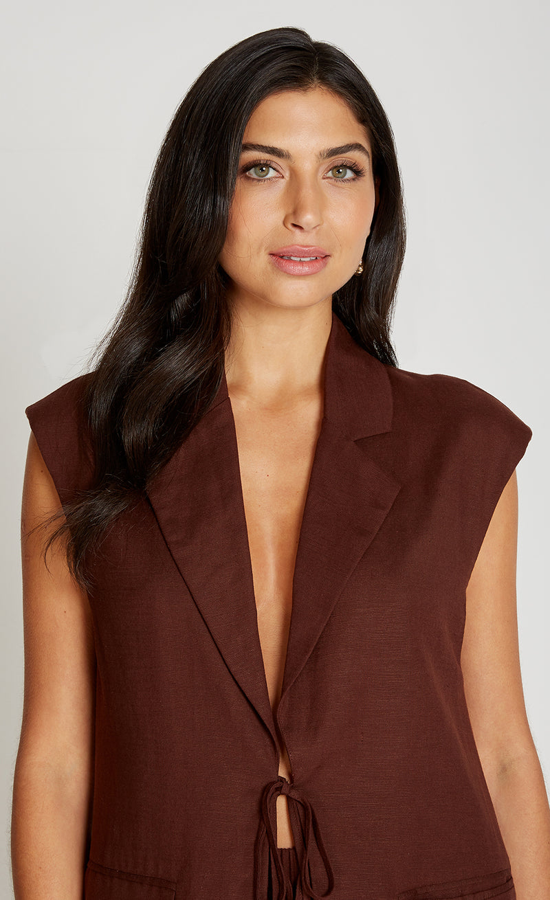 Chocolate Brown  Waistcoat With Linen