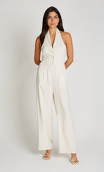 Cream Halter Neck Jumpsuit With Linen