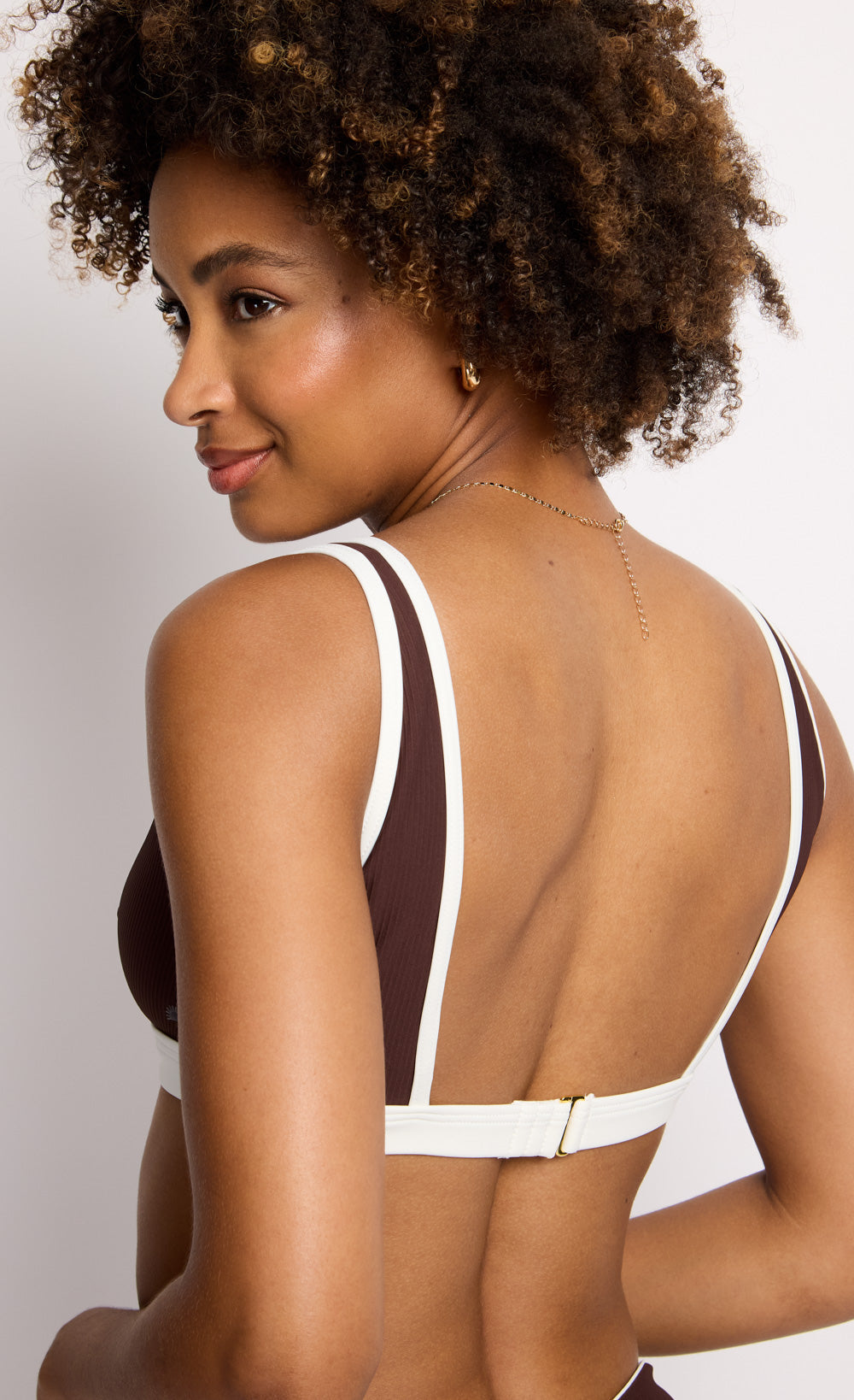 Brown Contrast Rib Bikini Top